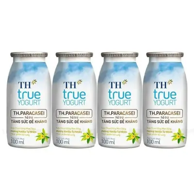 Lốc 4 Chai Sữa Chua Uống TH True Yogurt Hương Vani 100ml
