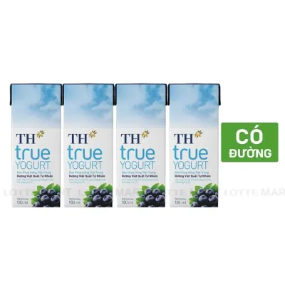 Lốc 4 Hộp Sữa Chua Uống Tiệt Trùng TH True Yogurt Hương Việt Quất 180ml
