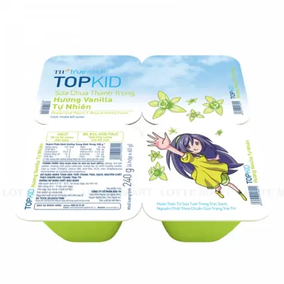 Lốc 4 Hũ Sữa Chua Thanh Trùng TH True Yogurt Topkid Hương Vani Tự Nhiên 60g