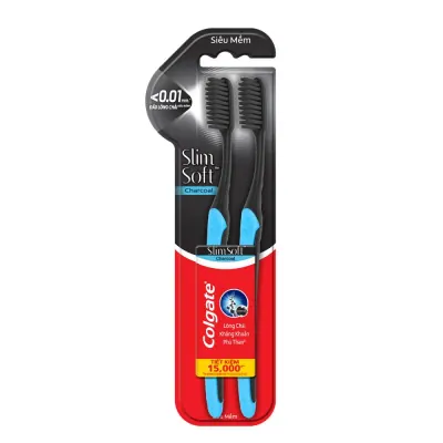 Bộ 2 Bàn Chải Colgate SlimSoft Charcoal Than Hoạt Tính Kháng Vi Khuẩn Mềm Mảnh