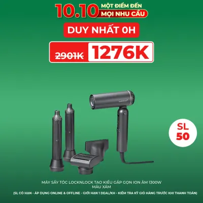Máy Sấy Tóc LocknLock Tạo Kiểu Gấp Gọn Ion Âm 1300W Màu Xám