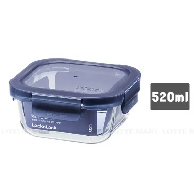 Hộp Thủy Tinh Chịu Nhiệt LocknLock Hình Vuông Màu Xanh Navy LNG247 520ml
