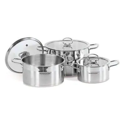 Bộ Nồi Inox 201 5 Đáy Nắp Kính Sunhouse SH784 – 6 Món