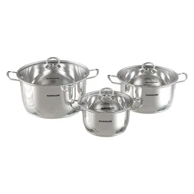 Bộ 3 Nồi Inox Đáy Từ 5 Lớp Sunhouse Inox SHG788 16cm - 20cm - 24cm