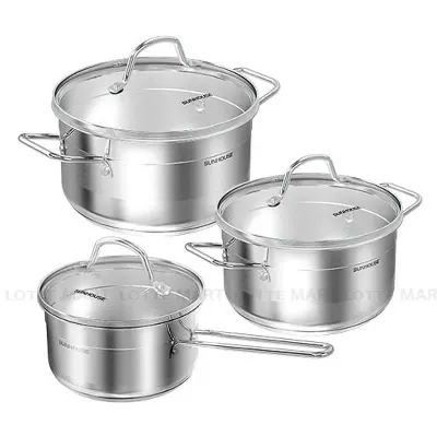 Bộ 3 Nồi Đáy Từ 5 Lớp Sunhouse Inox SHG669