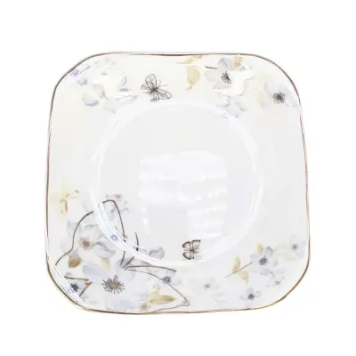 Dĩa 8 Vuông Sứ Xương Trắng Hoa Bướm