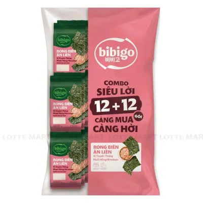 Combo Rong Biển Ăn Liền bibigo Vị Muối Hồng Himalaya Bịch 4g x 24 Gói