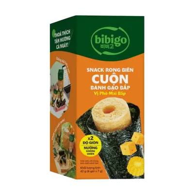 Snack Rong Biển Cuộn Bánh Gạo Bắp Vị Phô Mai Bắp bibigo Hộp 42g
