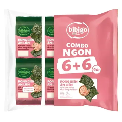 Lốc 12 Rong Biển bibigo Vị Truyền Thống Muối Hồng Gói 4g