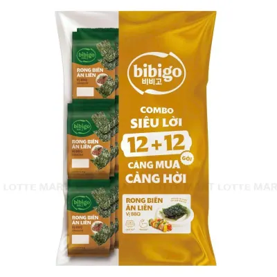 Combo Rong Biển Ăn Liền bibigo Vị BBQ Bịch 4g x 24 Gói