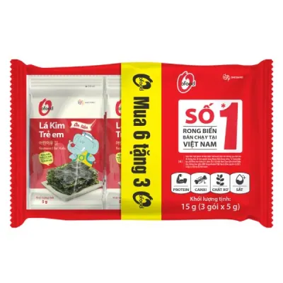 Lốc 6+3 Rong Biển Lá Kim Trẻ Em O'Food Gói 5g