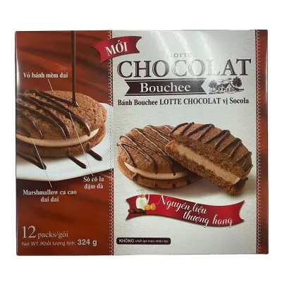 Bánh Bouchee Lotte Chocolat Vị Socola Hộp 324g (12 Gói)