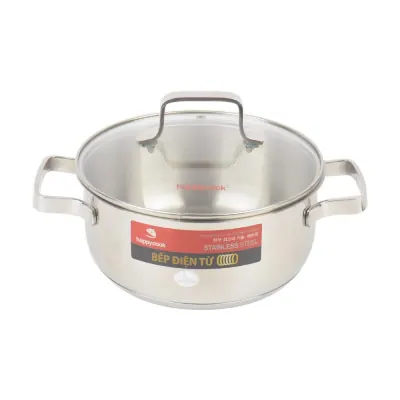 Nồi Inox 430 3 Đáy Nắp Kính Happy Cook Mlgx – 24cm