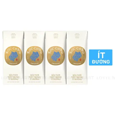 Lốc 4 Hộp Sữa Tươi Tiệt Trùng Ít Đường Mộc Châu Creamery 180ml
