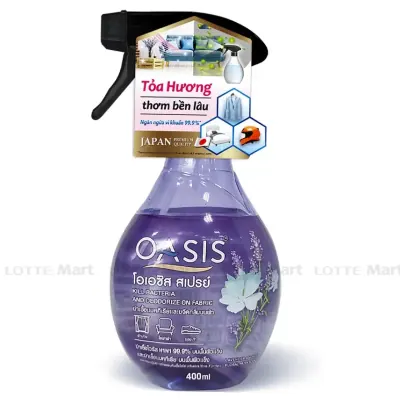 Xịt Khử Mùi và Ngăn Ngừa Vi Khuẩn Trên Vải Oasis Hương Lavender và Xạ Hương Trắng Chai 400ml