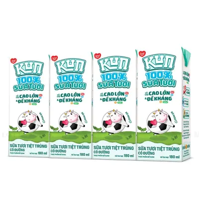 Lốc 4 Hộp Sũa Tươi Tiệt Trùng Có Đường Lof Kun 180ml