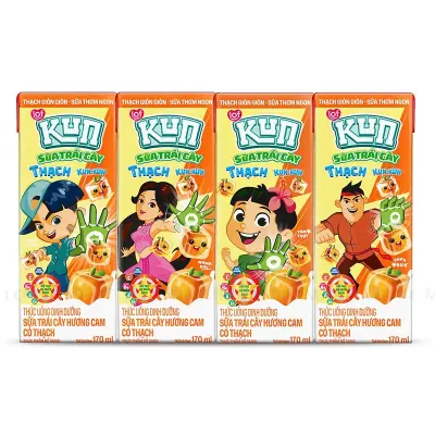 Lốc 4 Hộp Sữa Trái Cây Lof Kun Hương Cam Có Thạch 170ml
