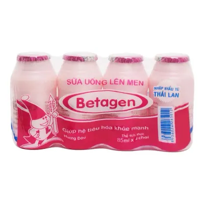 Sữa Lên Men Betagen Dâu 4 Hộp x 85ml