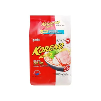 Mì Ăn Liền Koreno Jumbo Vị Bò Cay Gói 1kg (100g x 10 Gói)
