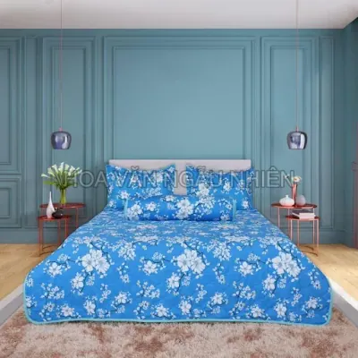 Bộ Chăn Drap Gối Hometex Trung Cấp Bọc 160x200cm Cotton Hoa