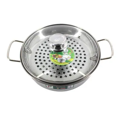 Lẩu Inox 430 Nắp Kiếng Tithafac Có Vỉ 22cm