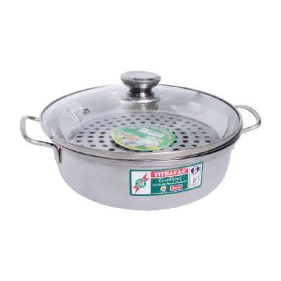 Lẩu Inox 430 Nắp Kính Titha Covi 24cm