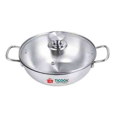 Chảo Lẩu Inox 304 3 Lớp Nắp Kính Bếp Từ TiCook 22cm