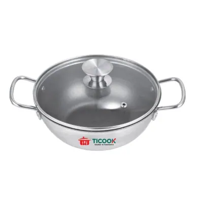 Chảo Lẩu Inox 2 Lớp Nắp Kính Bếp Từ TiCook 24 Cm