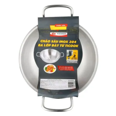 Chảo Sâu Inox 304 3 Lớp Đáy Từ TiCook 26Cm