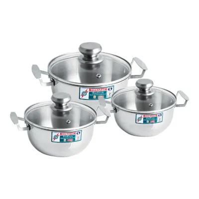 Bộ Nồi Inox Bầu Nắp Kính Đáy Từ Tithafac TF05 16cm 18cm 22cm