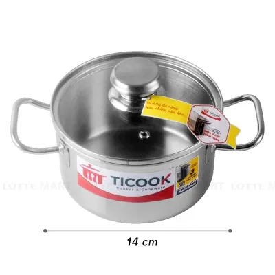 Nồi Inox 3 Lớp Đáy Từ Nắp Kính TiCook 14cm