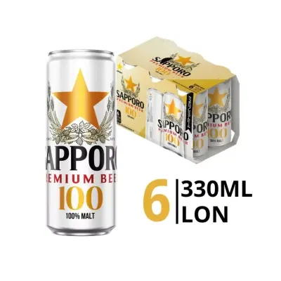Lốc 6 Lon Bia 100 Premium 4.3% Sapporo 330ml