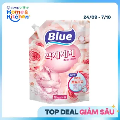 Nước Giặt Xả Blue Hương Phấn Hồng Cho Máy Giặt Cửa Trước và Cửa Trên Túi 3.6L