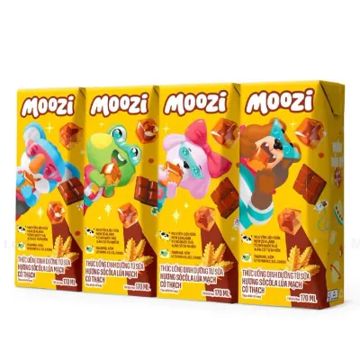 Lốc 4 Hộp Thức Uống Dinh Dưỡng Từ Sữa Moozi Hương Socola Lúa Mạch Có Thạch 170ml