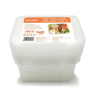 Hộp Nhựa Thực Phẩm Chữ Nhật Biohome 1000ml – 10 Cái