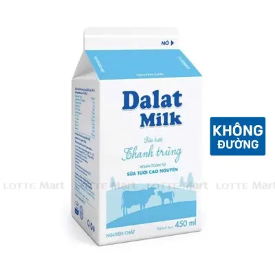 Sữa Thanh Trùng Dalat Milk Không Đường Hộp 450ml