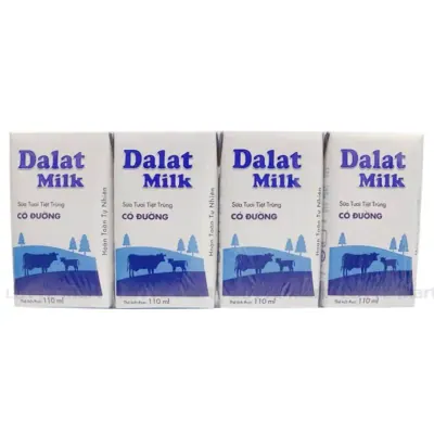 Lốc 4 Hộp Sữa Tươi Tiệt Trùng Dalatmilk Có Đường 110ml