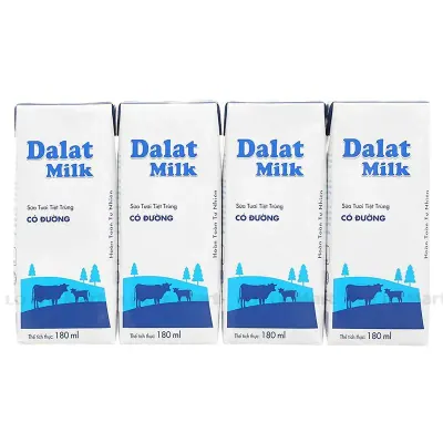 Lốc 4 Hộp Sữa Tươi Tiệt Trùng Dalatmilk Có Đường 180ml