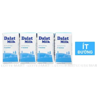 Lốc 4 Hộp Sữa Tươi Tiệt Trùng Dalat Milk Ít Đường 110ml