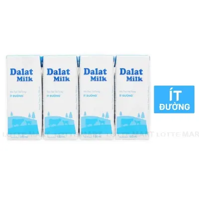 Lốc 4 Hộp Sữa Tươi Tiệt Trùng Dalatmilk Ít Đường 180ml