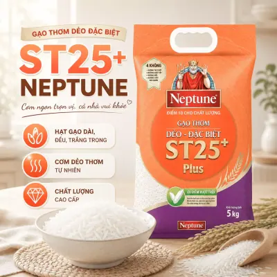 Gạo Thơm Dẻo Đặc Biệt ST25+ Neptune Túi 5kg