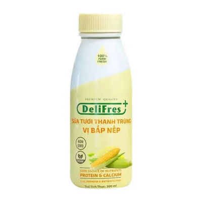 Sữa Tươi Thanh Trùng Vị Bắp Nếp Delifres+ Chai 300ml