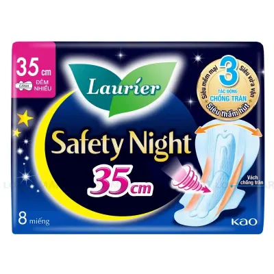 Băng Vệ Sinh Ban Đêm Laurier Siêu Chống Tràn Có Cánh 35cm Gói 8 Miếng