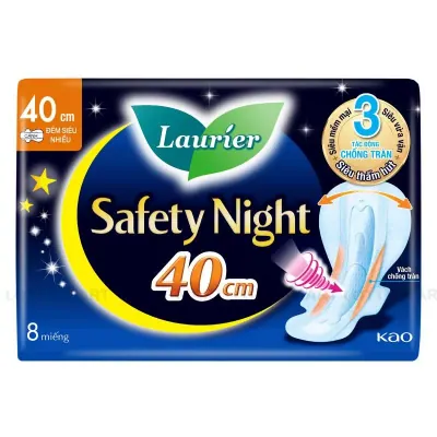 Băng Vệ Sinh Ban Đêm Laurier Siêu Chống Tràn Có Cánh 40cm Gói 8 Miếng