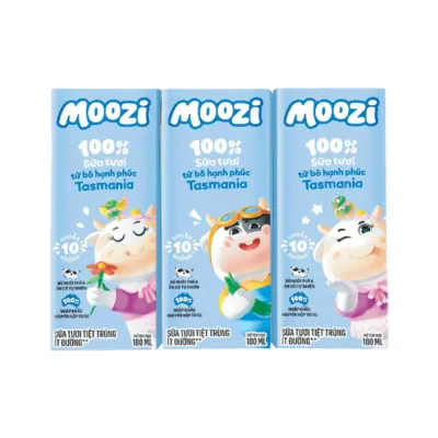 Sữa Tươi Tiệt Trùng Moozi 100% Ít Đường 3x180ml