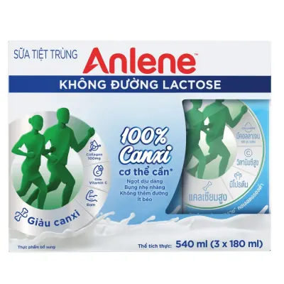 Lốc 3 Hộp Sữa Tiệt Trùng Anlene Không Lactose 180ml