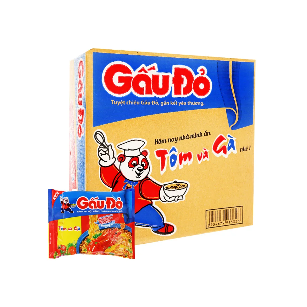 Thùng 30 Gói Mì Gấu Đỏ Vị Tôm và Gà 63g