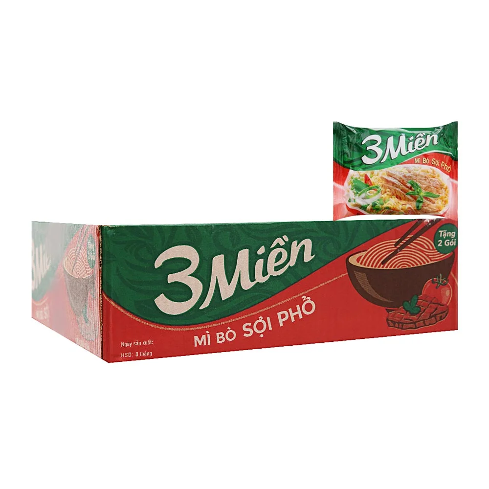 Thùng 30 Gói Mì Reeva 3 Miền Bò Sợi Phở 65g