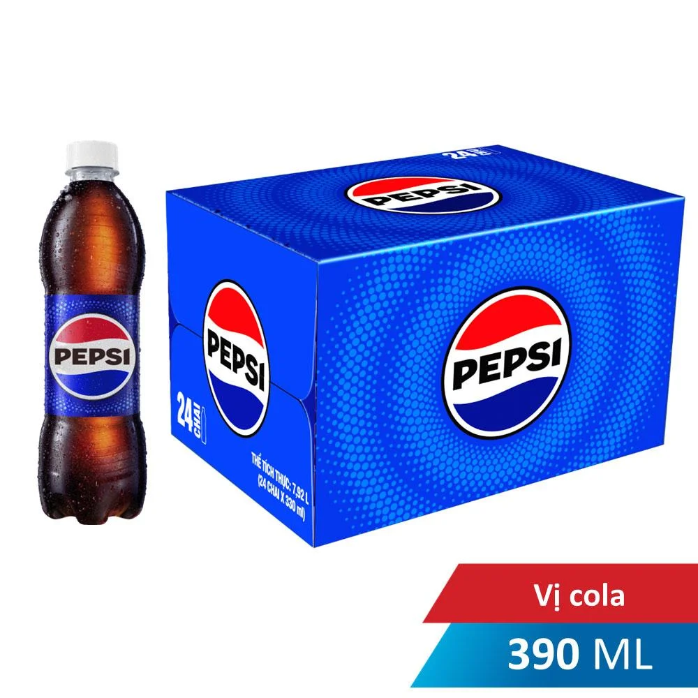 Thùng 24 Nước Ngọt Có Ga Pepsi Vị Cola Chai 390ml