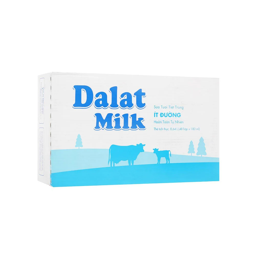 Sữa Tươi Tiệt Trùng Dalat Ít Đường 48x180ml